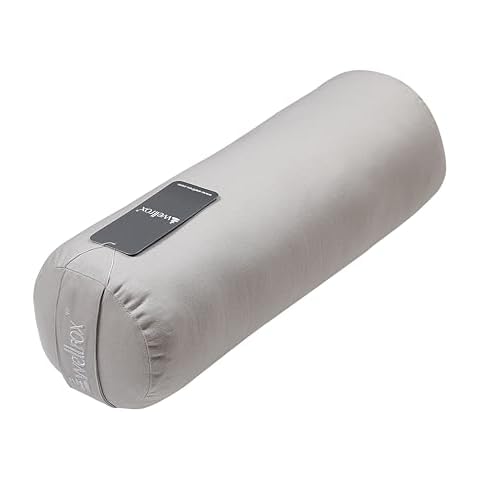 WELLROX Yoga Round Bolster Pillow, Yoga Bolster for Restorative Yoga - 100% Indian Cotton Cover, Firmness & Stability - Yoga Pillow for Hip Opening Poses and Meditation, Washable Cover (Natural) Cover
