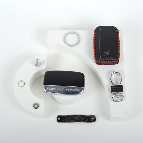 Image of Leather Smart Car Key Cover Case with Metal Hook Keychain for Range Rover Old (Black)