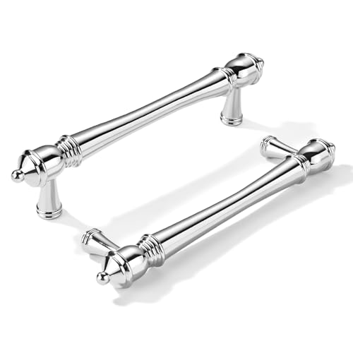 khtumeware 2 Pack 3-3/4 inch Virbant Polished Chrome Cabinet Pulls Heavy-Duty Solid Cabinet Hardware Drawer Pulls Hardware Suitable for Kitchens bathrooms and Dressing Tables
