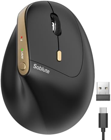SABLUTE MAM3 Ergonomische Vertikale Maus, Bluetooth, Wiederaufladbare | Leise Kabellos Maus mit 3 Gerät (BT1+BT2+USB), 4 DPI-Stufen, Präzises und Reibungsloses, Funkmaus für Mac, W