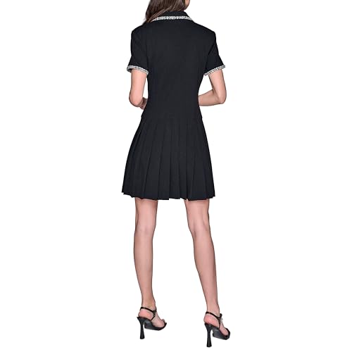 KARL LAGERFELD Women's Jacquard Trim Pleated Skirt Short Sleeve Coat4