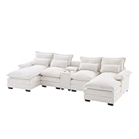 TREATLIFE HOME Comfortable Sofa with Console, Cup Holders and USB Ports, Double Cushion and Chaise Design, Supports 330 lbs/Seat