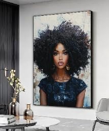 YUSUZHU Abstract African Woman Canvas Print: Black Woman Portrait Wall Decor, African Woman Necklace Wall Decor, Painting Canvas(70x100cm/Frameless)