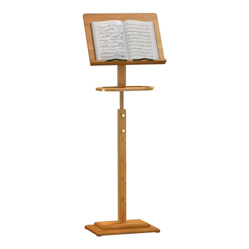 Music Stand with Bamboo Tray, Adjustable Folding Stand (Natural)