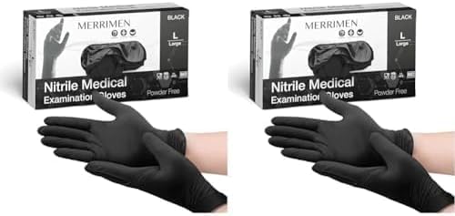 Merrimen Nitrile Gloves - BLACK | Disposable – Box of 100 | Large Ambidextrous Nitrile Gloves | Latex & Powder Free | For Safe Hands Against Allergies (Pack of 2)