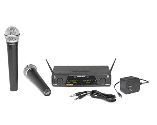 Samson CR-277-HH system components including receiver, microphones, power adapter, and cables