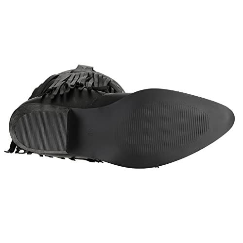 Shesole Women's Fringe Western Boots Wide Calf Riding Cowgirl Cowboy Boots Black Us 7 #TOP3