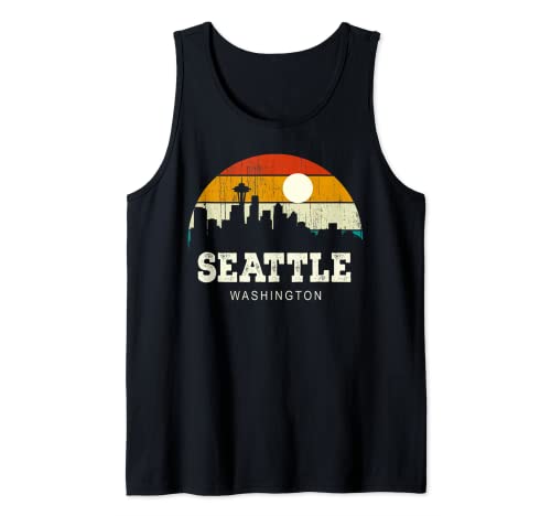 Vintage Retro Style Pine Tree Skyline Seattle Washington Tank Top