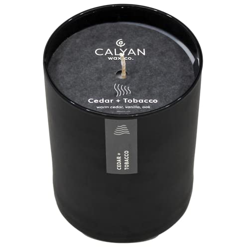 Calyan Wax Soy Wax Candle, Cedar & Tobacco Scented Candle For The Home | Premium Candle With Essential Oils | 10.2 Oz 75 Hour Burn Time | Soy Candle In Matte Black Jar | Gift For Men #TOP1
