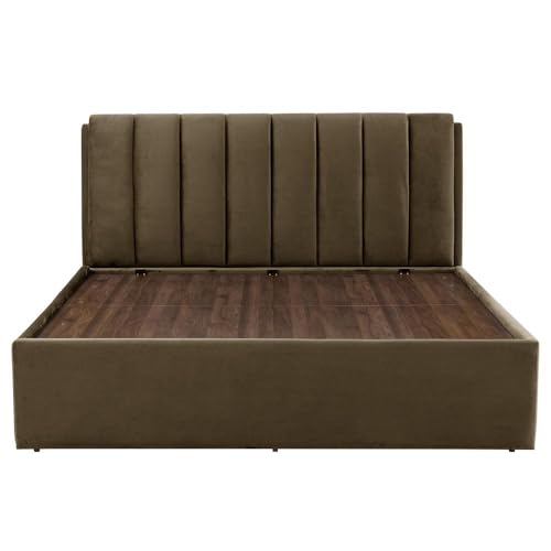 Image of Wakefit Bed | King (78 X 72) Solid Wood Bed, Upholstered, Hydraulic Storage, 3 Year Warranty - Antho - Velvet Stone