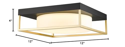 CALDION Black and Gold Ceiling Lights Flush Mount, 3-Pack 12 Inch Bedroom Ceiling Light Fixtures LED Bathroom Light Fixture, 24W 950 Lumen 3000K Dimmable, Square Ceiling Lamp for Kitchen Hallway by CALDION - Image 2