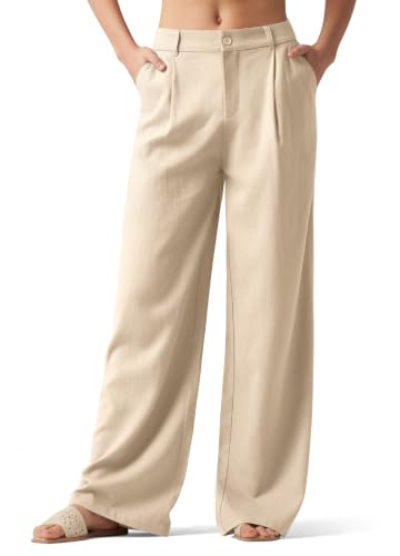 Willit Women's Linen Pants Dress Wide Leg 31" Inseam Khaki