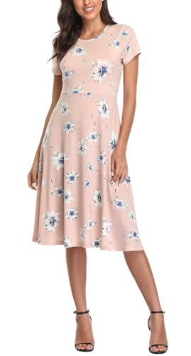 Image of Urban CoCo Women's Floral Print Short Sleeve Flared Midi Dress