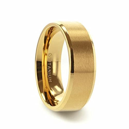 Roy Rose Jewelry Mens Titanium Gold-Plated Flat Brushed Center Wedding Ring - Beveled Polished Comfort Fit - 8Mm Wide - Style Name: Radiate - Ring Size 12.5 #TOP22