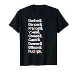Santa Claus Reindeer Names List Funny Christmas Shirt Sleigh T-Shirt