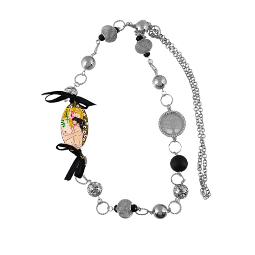 Arte Lisanti Collar con colgante pintado a mano – Maternidad de Klimt – Collar con colgante pintado a mano, medallón de madera pintado a mano, joya elegante en madera totalmente pintada