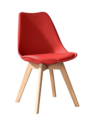 MOF Dining Chair/Office chair with Solid wood legs Padded (Red)