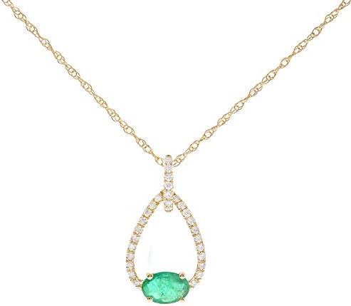Gin and Grace 10K Yellow Gold Natural Zambian Emerald Pendant with Diamonds for women | Ethically, authentically & organically sourced Oval-cut Emerald hand-crafted jewelry for her