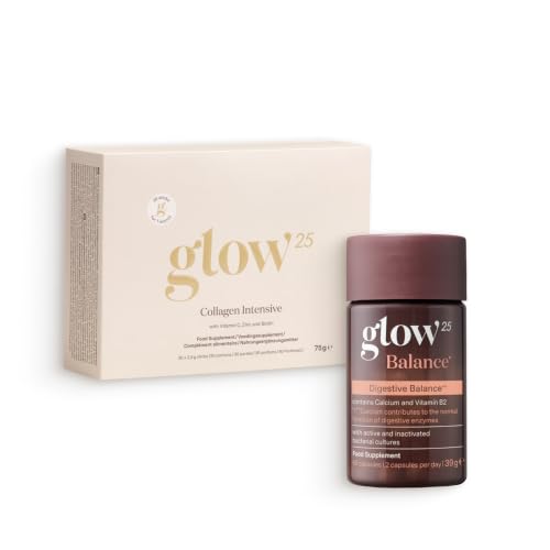 Glow25® Duo Balance & Collagen Intensive – fórmula tribiótica 3 en 1 + colágeno marino hidrolizado premium – tripéptidos ultrafinos de 500 dáltones