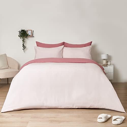 Brentfords Reversible Plain Dye Duvet Cover Pillowcase Microfiber Bedding Set, Dusky Pale Pink - Double