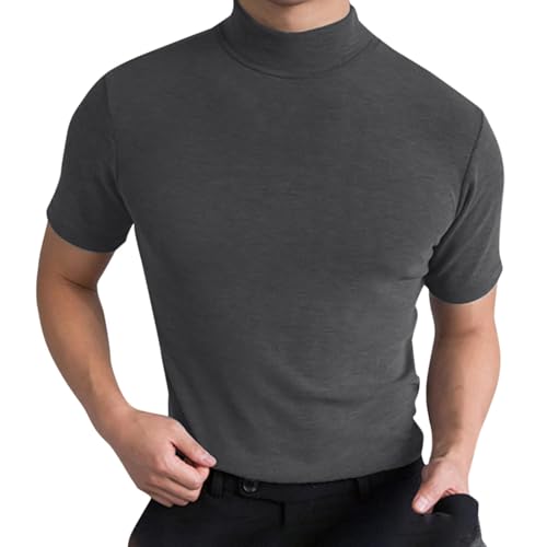 KUIPATE Sunailing High Neck T Shirt Men's Short Sleeve high Collar Shirt Men's high Collar Slim fit T-Shirt (Gray,M) KUIPATE Sunailing High Neck T Shirt Men's Short Sleeve high Collar Shirt Men's high Collar Slim fit T-Shirt (Gray,M)