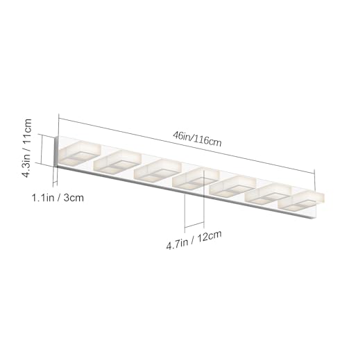 Image of Ralbay 46 inch LED Chrome Vanity Lights 7 Lights Acrylic Stainless Steel LED Modern Vanity Lights Chrome Bathroom Lighting Fixtures Over Long Mirror (Natural White Light 4500K)