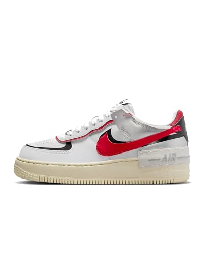 NIKE Damen Air Force 1 Shadow Sneaker, White Gym Red Black Metallic Silver, 41 EU