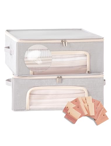 Beveetio 2-Pack Cashmere Sweater Storage Bags with Natural Cedar Blocks, Breathable Clothes Storage Bag with Mesh Window & Handles, Foldable Closet Garment Storage for Cashmere, Wool & Knitwear
