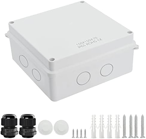 LeMotech Junction Box with Reserved Holes ABS Plastic Electrical Box IP65 Waterproof Dustproof Project Enclosure for Electronics White 5.9 x 5.9 x 2.8 inch