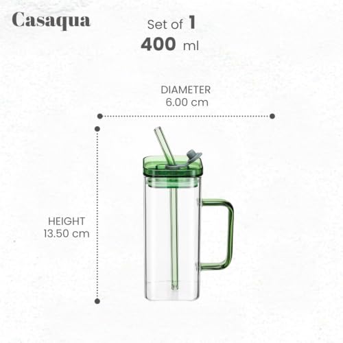 Image of Glass Tumbler with Lid & Reusable Glass Straw - 400ml, Set of 1, Drinking Glasses with Handle, Borosilicate Glass Cups for Iced Coffee, Bubble Tea, Boba, Juice, Smoothies & Water