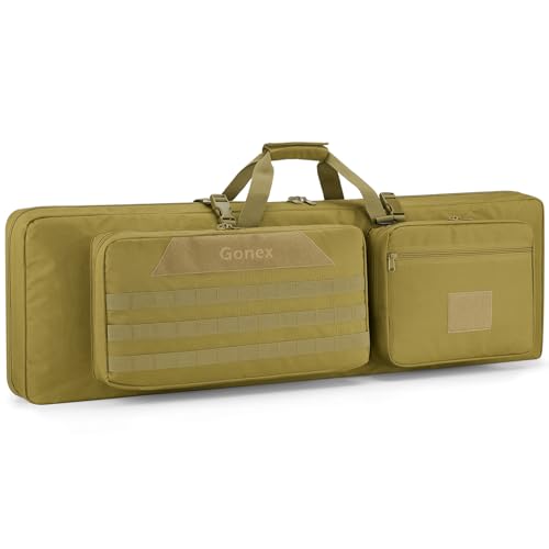 Gonex Double Rifle Case Soft Bag 42", Tactical Long Gun Backpack with Lockable YKK Zippers, Multi-Pocket Storage, 3-Way Carry, Durable Outdoor Gear Bag, Khaki