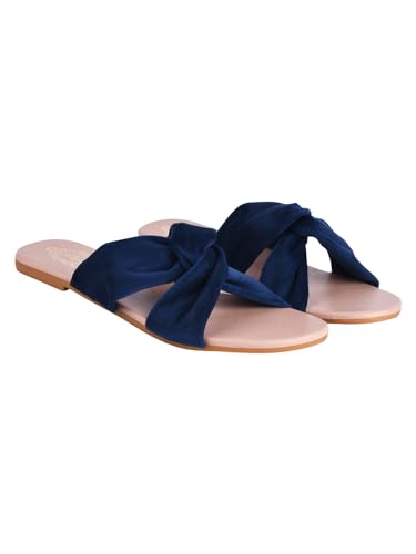 Image of Shoetopia Girls Flat Slide Sandals - Soft Suede Knot Strap Casual Summer Slip-Ons for Everyday Comfort Stylish, |Footwear Lightweight| Durable Design Perfect for Casual Outings Women