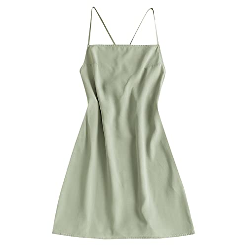 ZAFUL Women s Sexy Mini Party Club Dress Backless Criss-Cross Spaghetti Straps Dress (S, Grass Green)