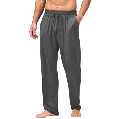 AMY COULEE Mens Bamboo Rayon Pajama Bottoms, Sleep Lounge Pants for Men, Soft Comfy Pjs Pants with Pockets (Dark Gray, M)
