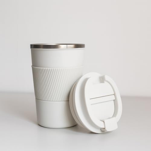 Image of YELONA White 380 ML Insulated Stainless Steel Coffee Tea Tumbler for Hot Cold Beverages Portable Travel Mug Leak Proof Sipper Lock Lid Thermos Multipurpose for Home Office Gifts