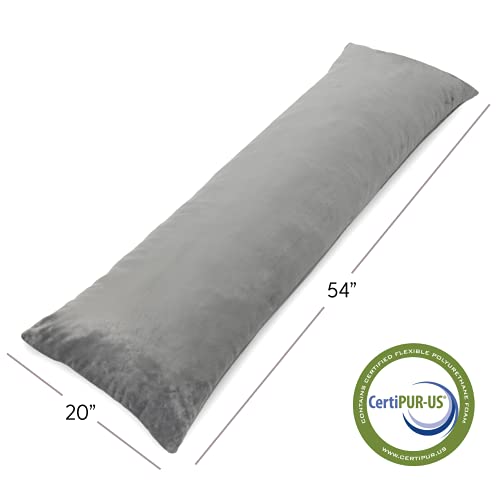 Milliard Full Body Pillow - Shredded Memory Foam With Washable Cover - Long, Hypoallergenic, Firm Hug Pillows For Side And Back Sleepers (54In, Grey Velour) #TOP5