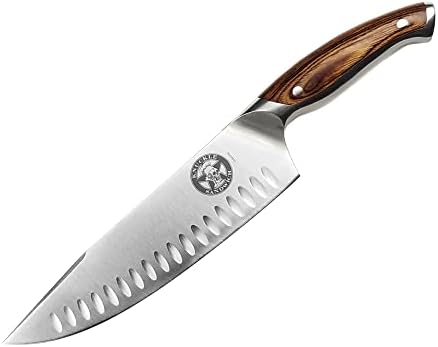 Ergo Chef Guy Fieri Knuckle Sandwich 8-Inch Chef's Knife 8081 Premium 7CR17MoV Stainless Steel Blade Hollow Ground blade Custom Style Tip, Ergonomic Pakkawood Handle