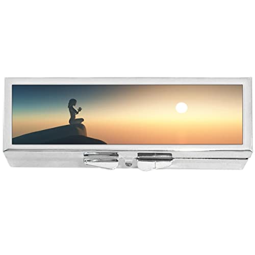 Yoga Sunset Long Pill Box for Medicine and Vitamins with Three Compartments
