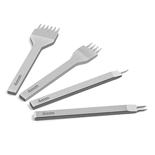 WOWOSS 4 st lädersömmar stansverktyg, 4 mm 1+2+4+6 spetsar metall diamant gör-det-själv läder hantverk hål slag sömnad snörning perforera sömnad verktyg