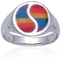 Rainbow Yin Yang Pride Ring 925 Sterling Silver LGBTQIA Celebration Jewelry