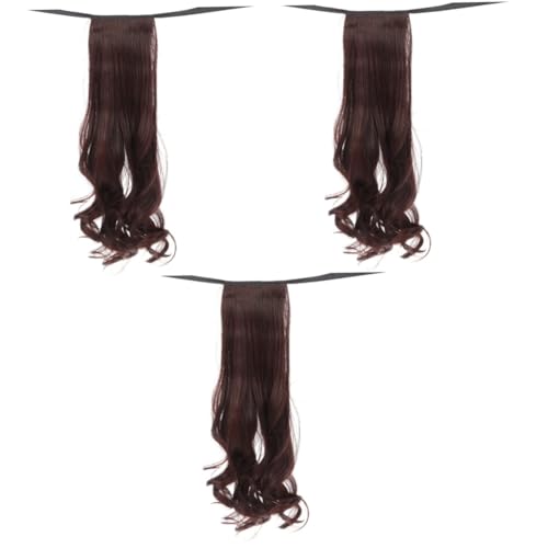Extensions de cheveux bouclés pour un style quotidien élégant queue de cheval 38 cm marron foncé