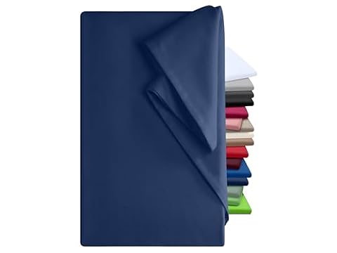 npluseins Prześcieradło na łóżko – 100% bawełna – w 6 kolorach – w 3 różnych rozmiarach – chusta do gospodarstwa domowego bez gumki, ok. 180 x 275 cm, granatowy