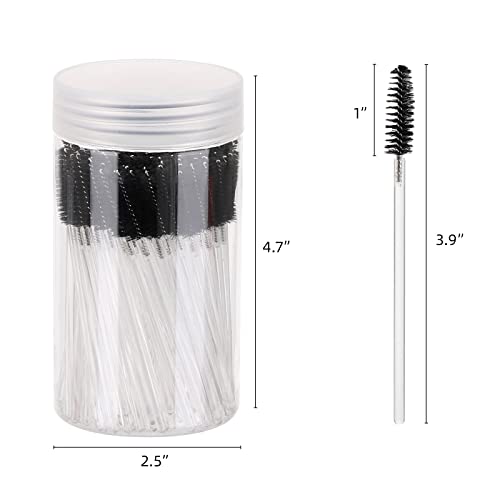100 Pcs Disposable Mascara Wands, Crystal Eyebrow Spoolies Brush For Eyelash Extensions, Makeup Applicators Kits Eyelash Brush With Container (Black) #TOP5
