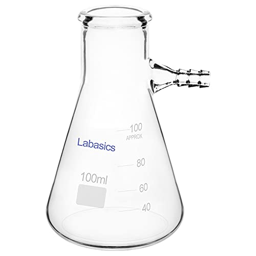 Labasics Pared Pesada Matraz Filtrante de Vidrio de Borosilicato, Cuello de Perno con Tubulación, 100 ml