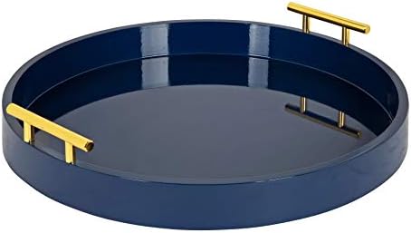 Kate and Laurel Lipton Modern Round Tray, 18" Diameter, Navy Blue and Gold, Decorative Accent Tray for Storage and Display