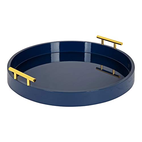 Kate and Laurel Lipton Modern Round Tray, 18" Diameter, Navy Blue and Gold, Decorative Accent Tray for Storage and Display by Kate and Laurel - Used condition - US$42.27