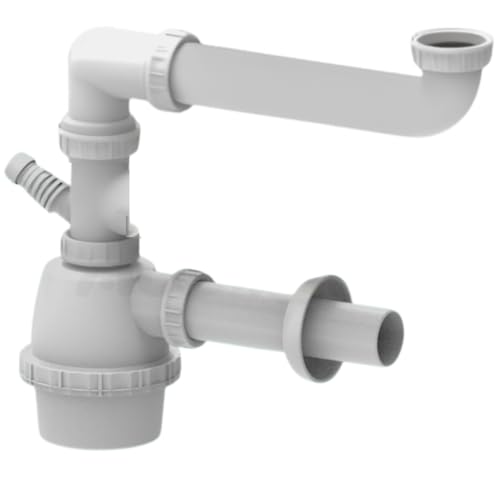 Schläfer 4395311 | Siphon universel 1 1/2 - diam. 40 mm avec prise machine à laver - réglable en hauteur, gain de place, rapide et facile à nettoyer, Siphon à flasque peu encombrant blanc.