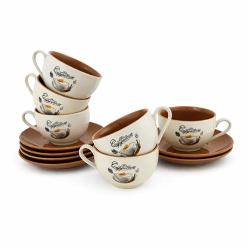 Image of Hitkari Porcelain Cup Saucer Set of 6 for Tea 220 Ml 6 Cups & 6 Saucers | 12 Piece Tea Coffee Set | Elegant Glossy Finish Teaware Microwave & Dishwasher Safe Colors CS3 - Cream