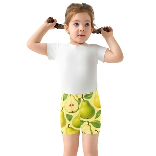 Joisal Girls' Biker Shorts Toddler Cotton Under Shorts for Dresses Stylized Whole Sliced Pears Yellow Kids Clothing 4t3