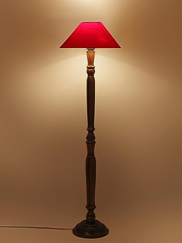 Image of Devansh Red Coolie Cotton Wooden Floor lamp -35